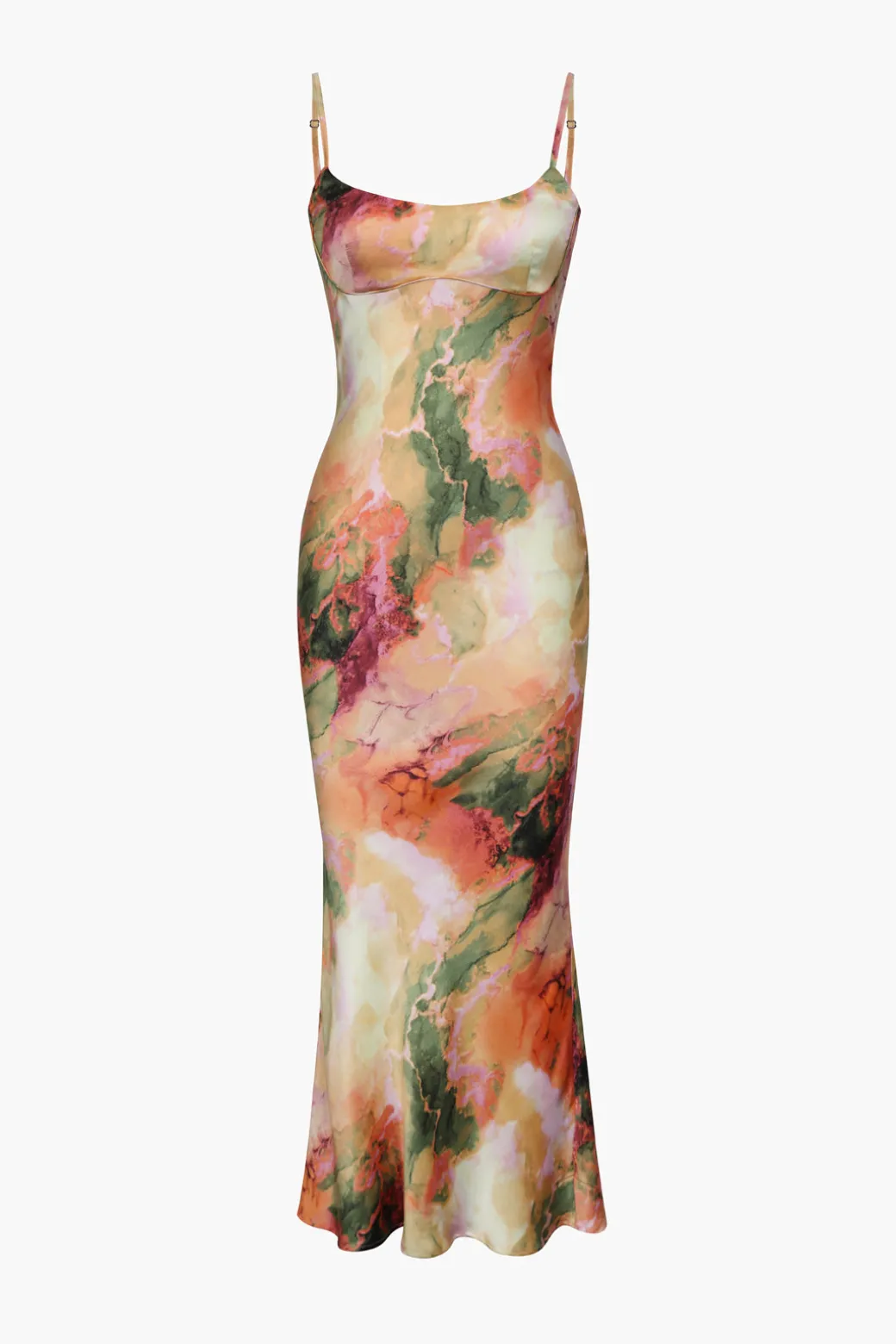 Hot Abstract Print Fitted Midi Slip Dress Midi Dresses