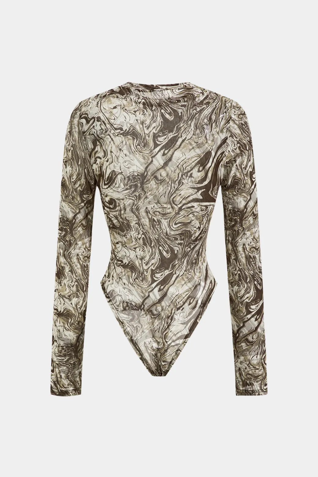 Clearance Abstract Print Mesh Round Neck Long Sleeve Bodysuit Bodysuits
