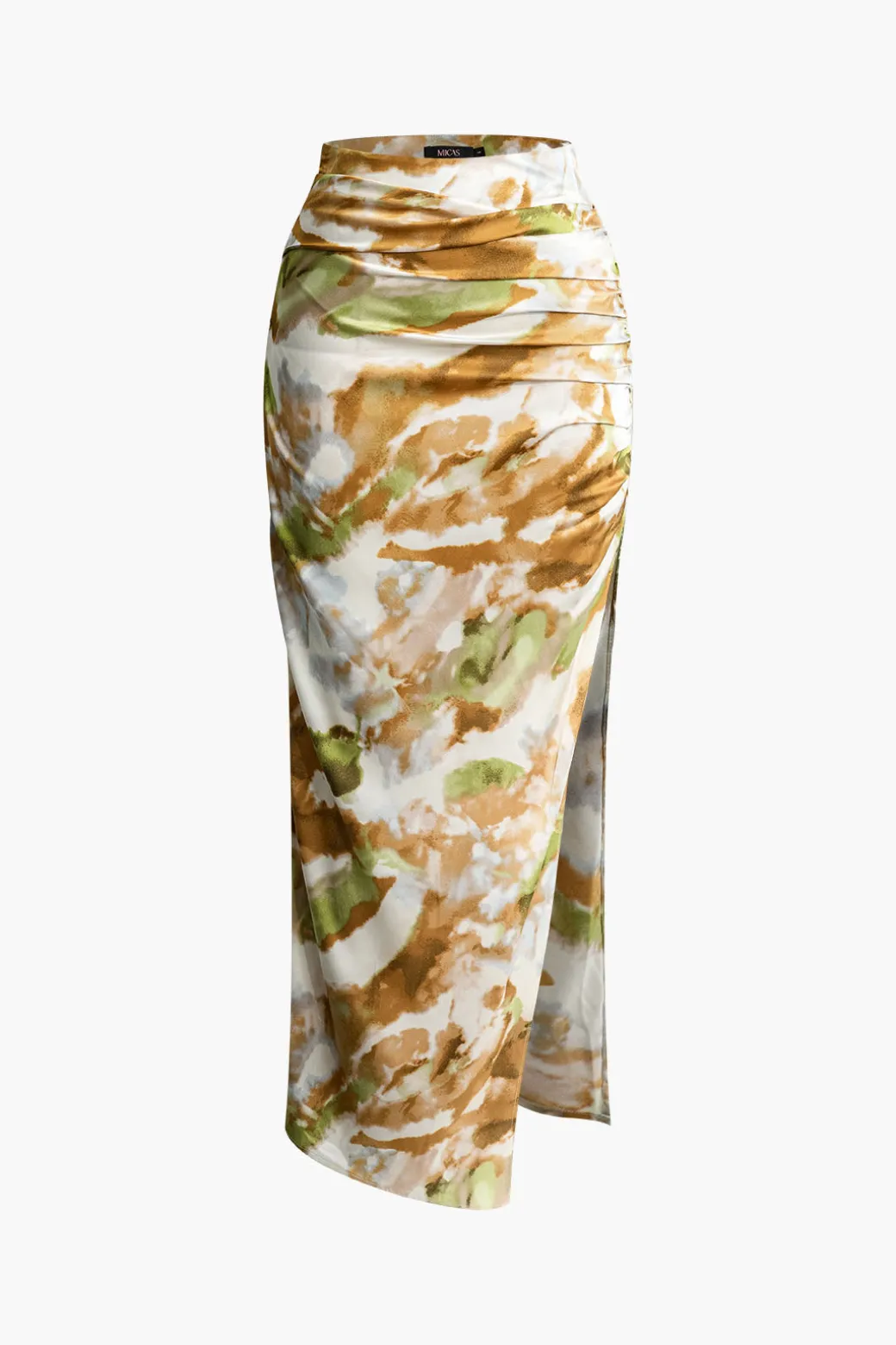 Online Abstract Print Ruched Split Maxi Skirt Skirts