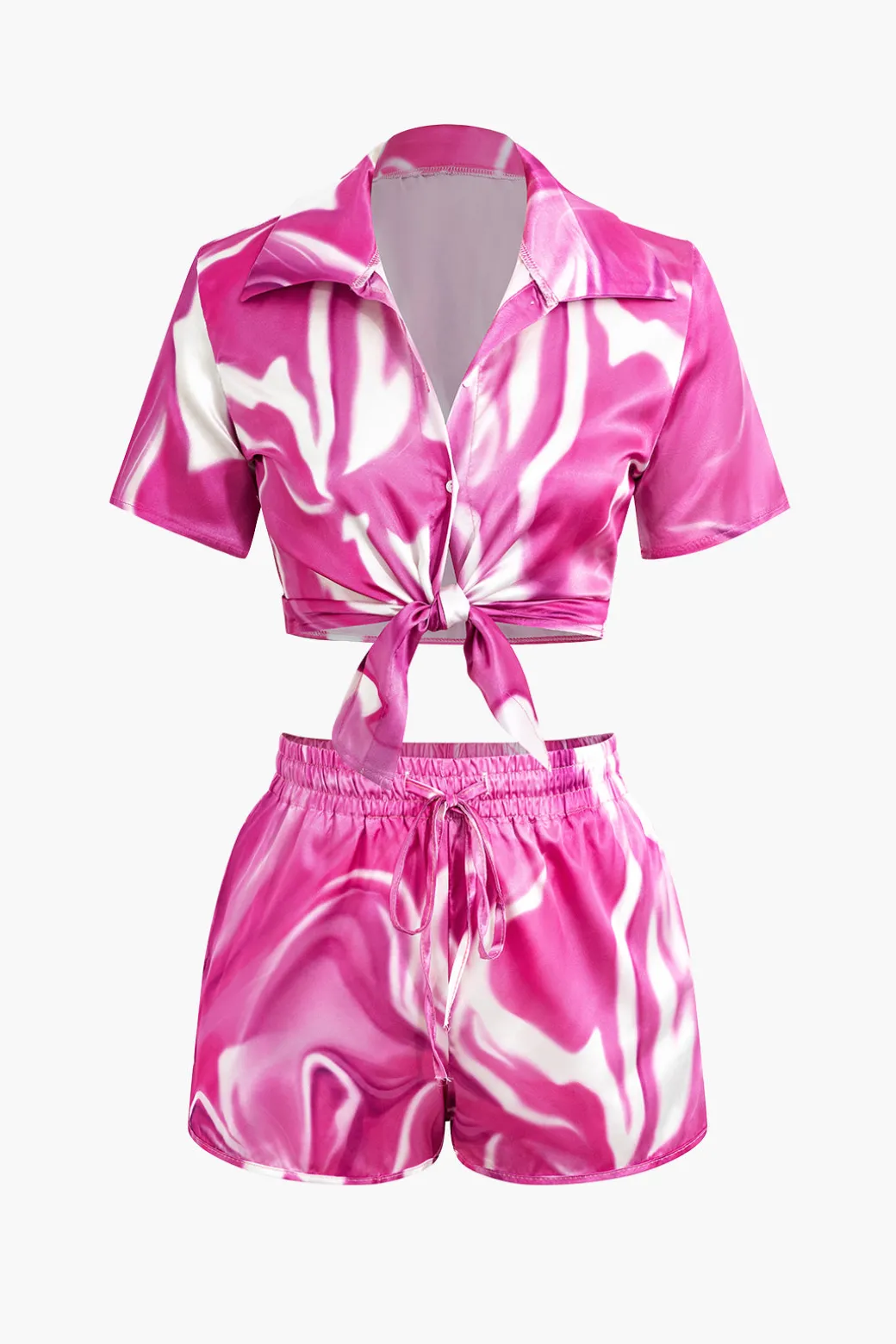 Discount Abstract Print Short Sleeve Shirt And Shorts Set Short Sets