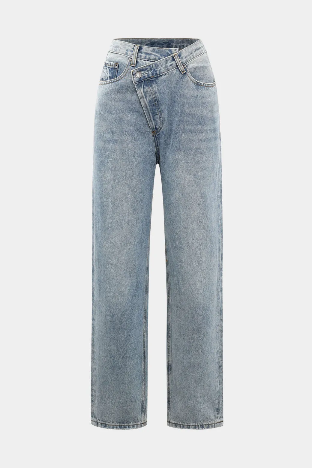 Cheap Asymmetric Waist Straight Leg Jeans Jeans