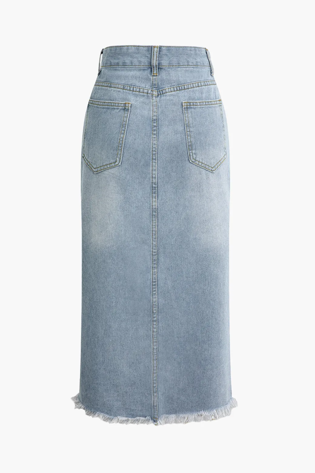 Cheap Asymmetrical Frayed Hem Slit Denim Midi Skirt Skirts