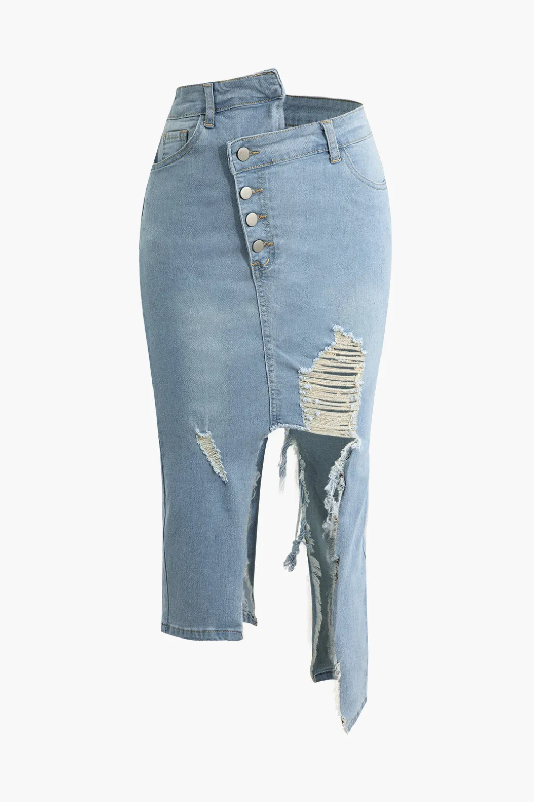 Fashion Asymmetrical Ripped Denim Midi Skirt Skirts