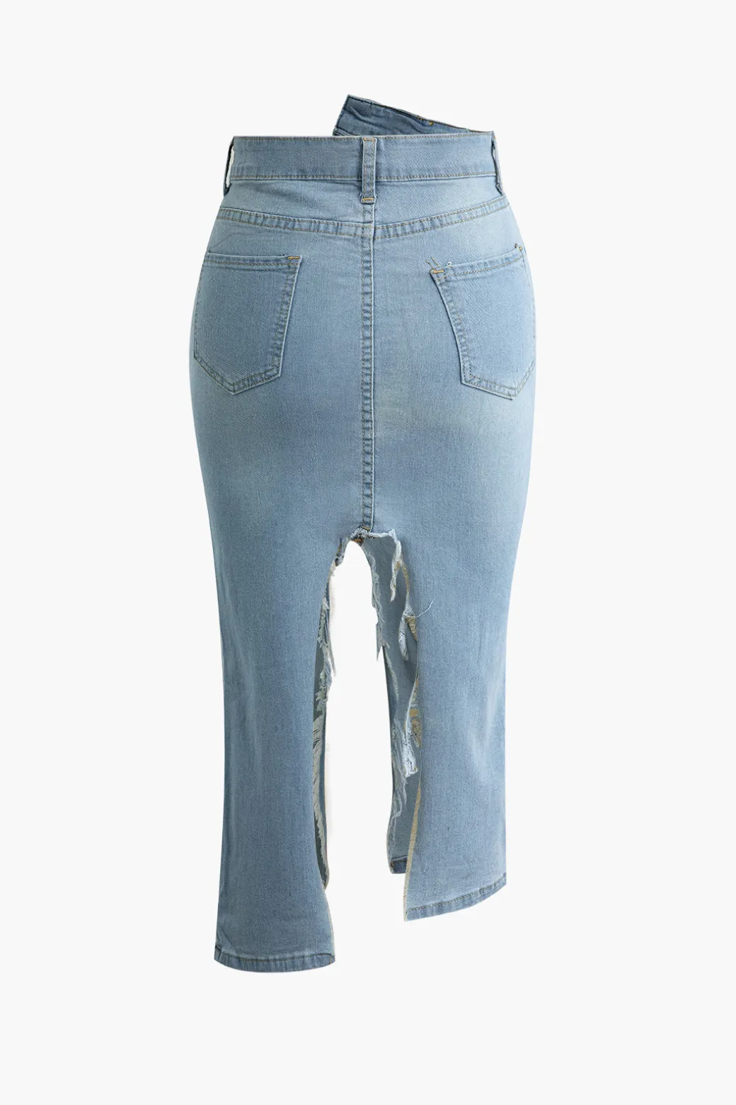 Fashion Asymmetrical Ripped Denim Midi Skirt Skirts