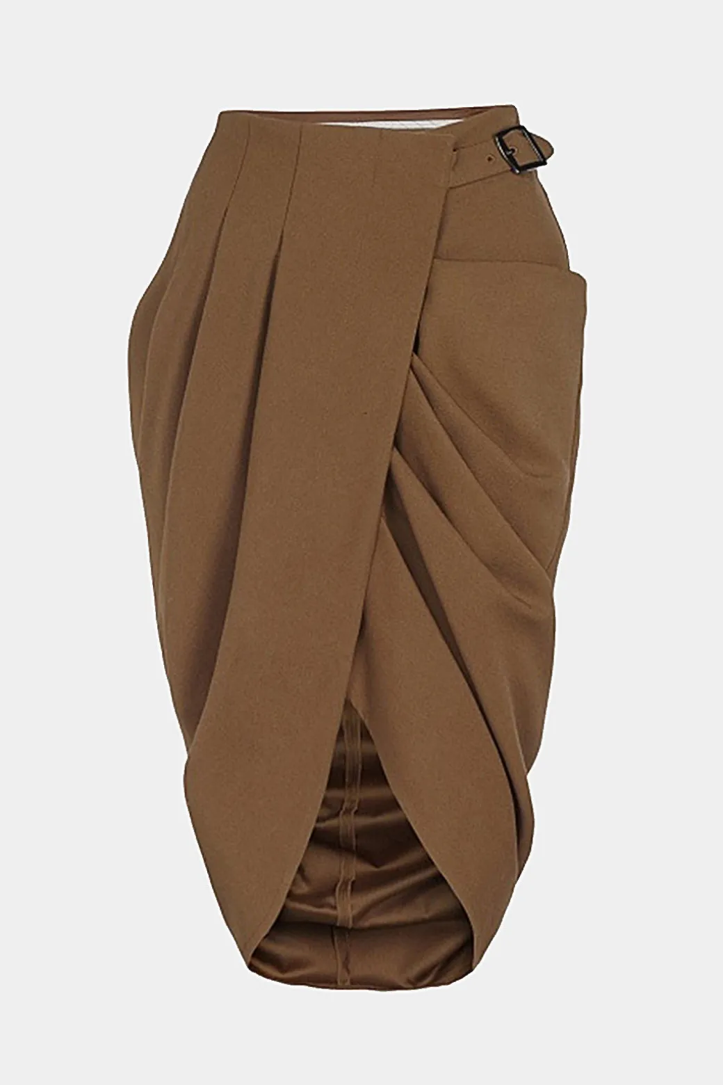 Fashion Asymmetry Belt Ruched Midi Skirt Skirts