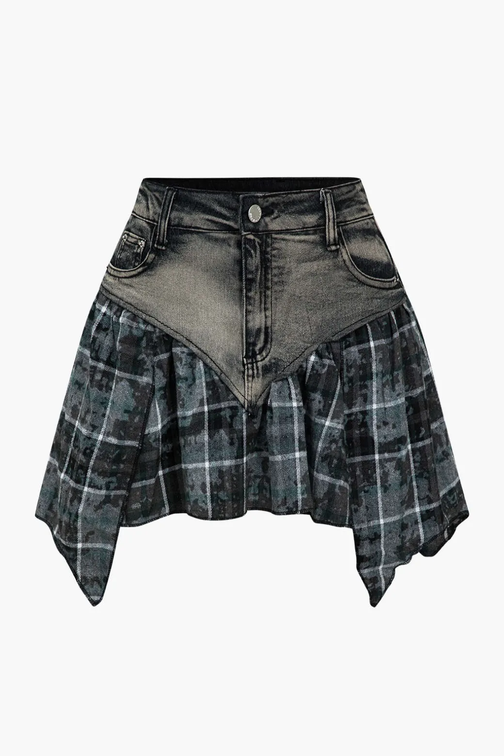 New Basic Patchwork Print Denim Skirt Skirts