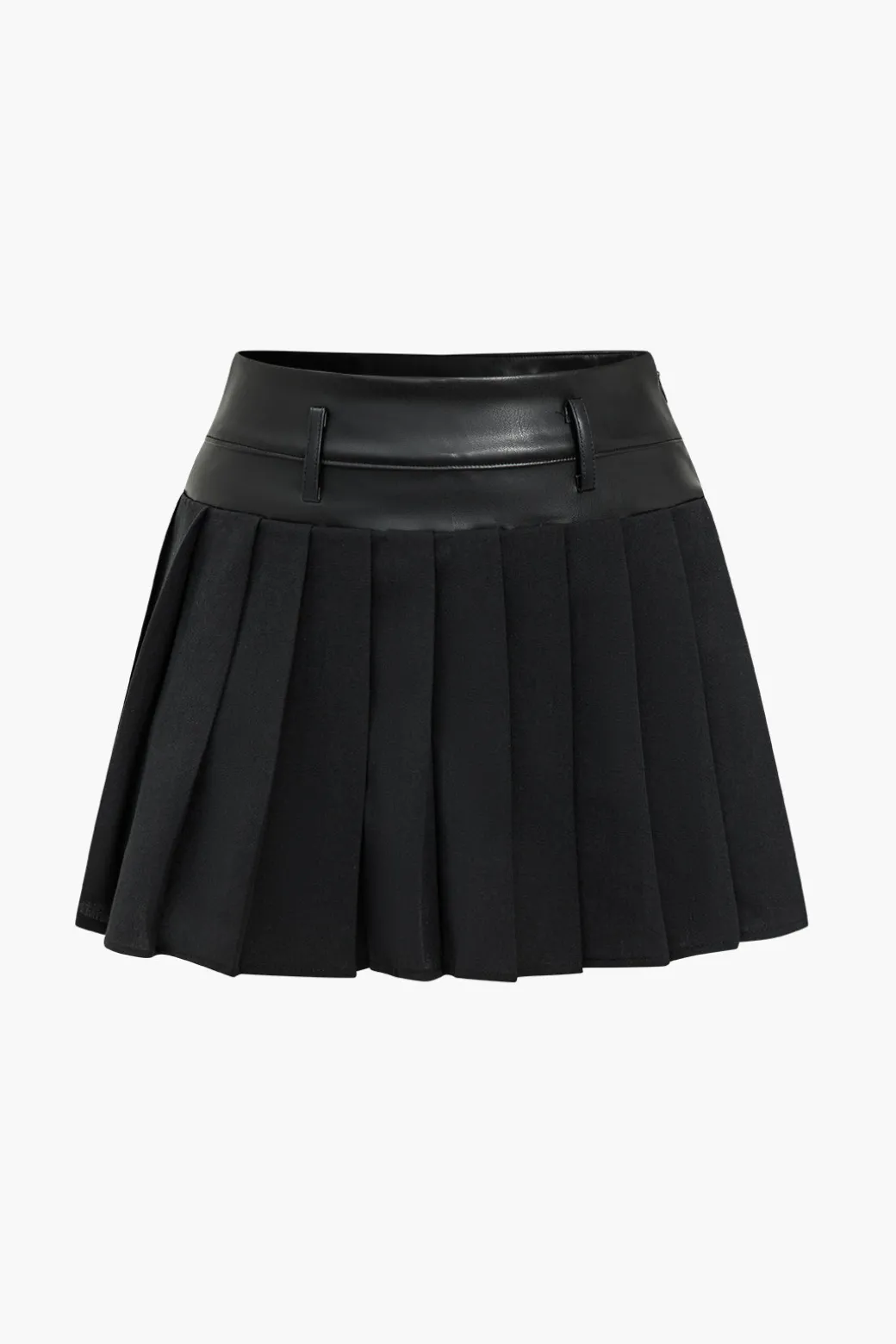 Cheap Basic Solid Faux Leather Pleated Mini Skirt Skirts
