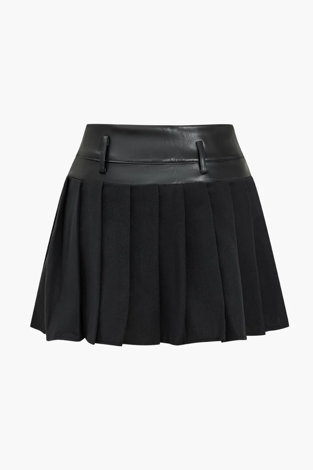 Cheap Basic Solid Faux Leather Pleated Mini Skirt Skirts