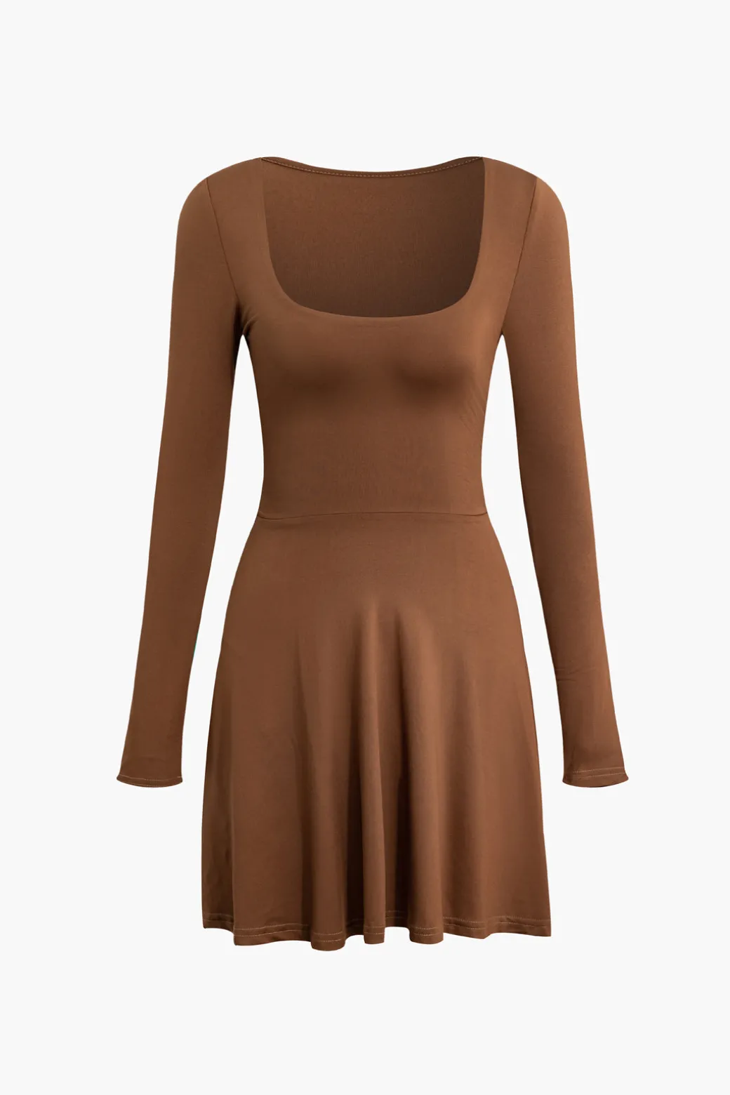 Clearance Basic Solid Long Sleeves U-Neck A-Line Mini Dress Long Sleeve Dresses | Mini Dresses