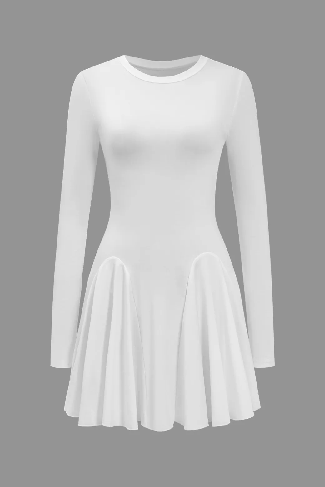 Clearance Basic Solid Ruffled Hem Long-Sleeve Mini Dress Mini Dresses | Long Sleeve Dresses