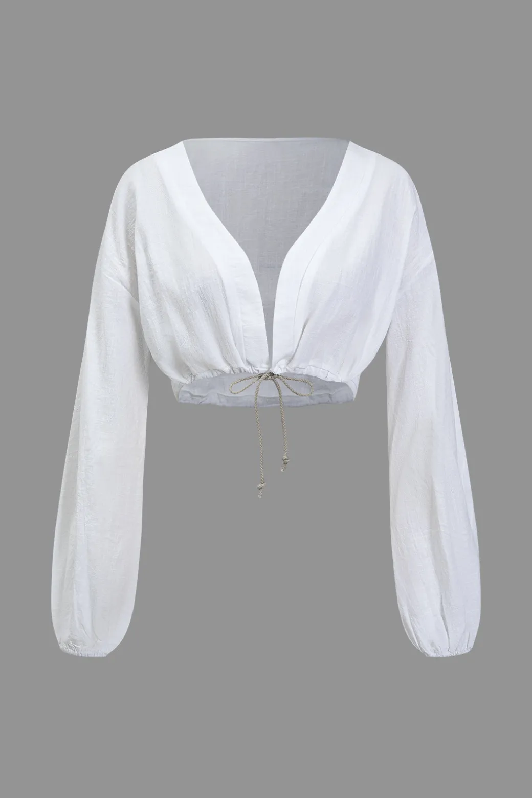 Fashion Basic Solid V-Neck Puff Sleeve Crop Top Two-Piece Set Short Sets