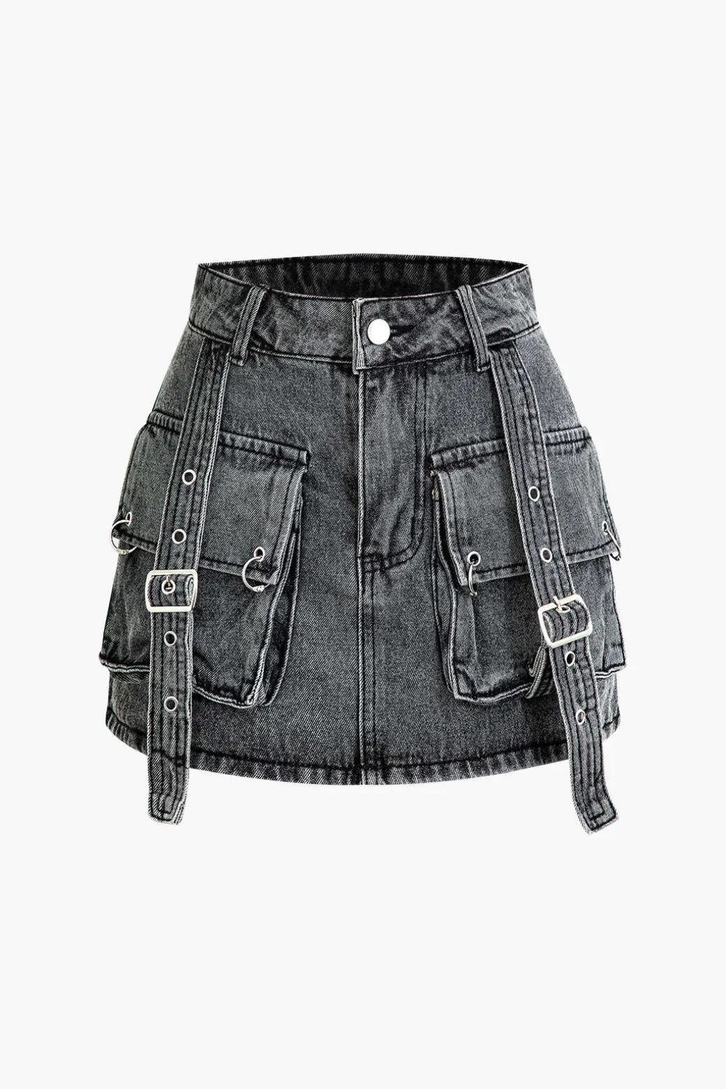Clearance Belt Detail Flap Pocket Denim Mini Skirt Skirts