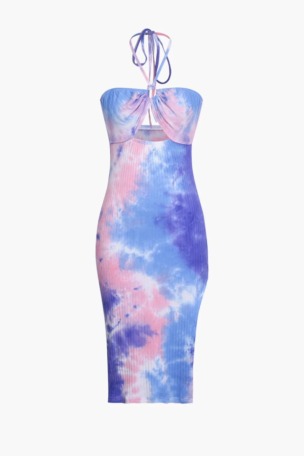New Blue Tie Dye Halter Neck Midi Dress Midi Dresses
