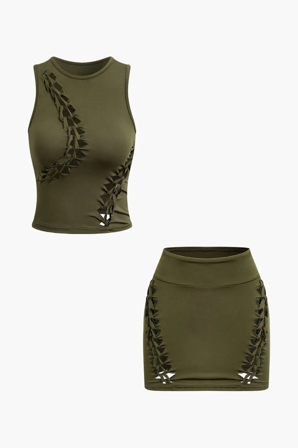 Best Braided Cut Out Round Neck Tank Top And Skirt Set Skirt Sets | Vacation Sets