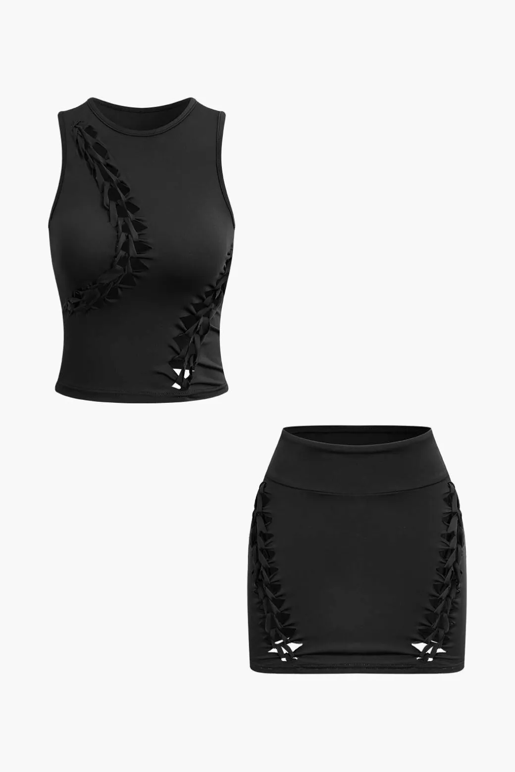 Best Braided Cut Out Round Neck Tank Top And Skirt Set Skirt Sets | Vacation Sets
