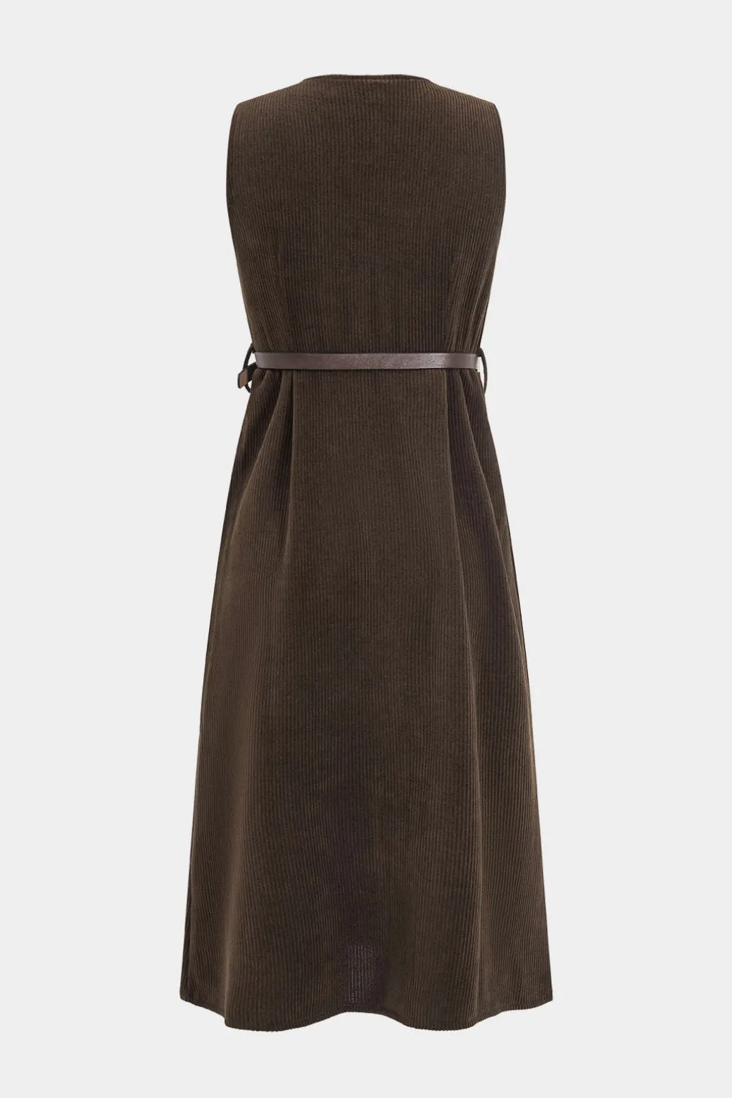 New Button V-Neck Belted Long Sleeve Corduroy Maxi Dress Long Sleeve Dresses | Maxi Dresses