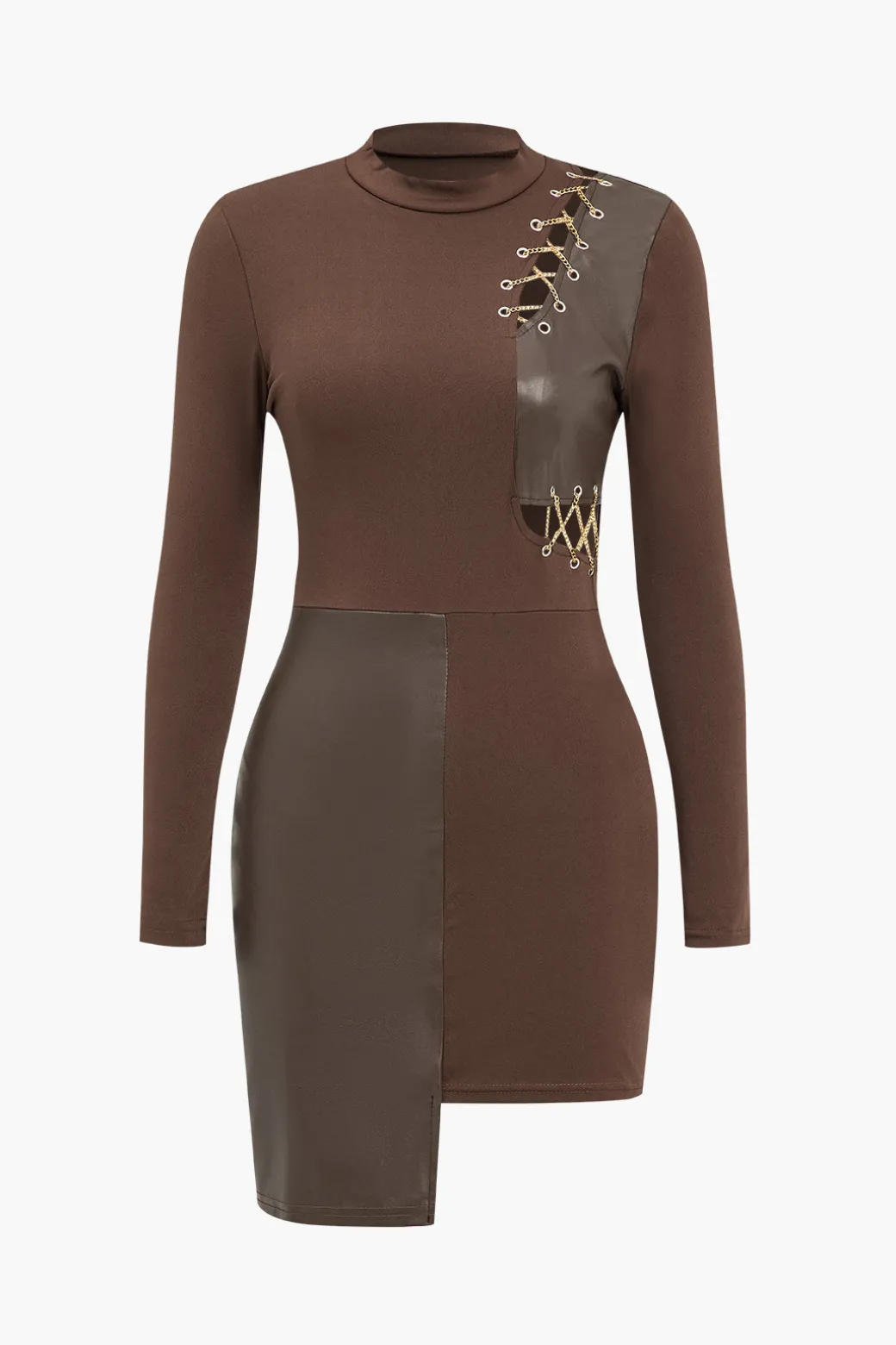Discount Chain Patchwork Long Sleeve Mini Dress Long Sleeve Dresses | Mini Dresses