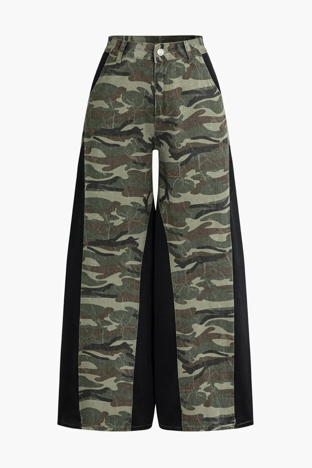 Sale Color Block Camo Print Patchwork Trousers Pants