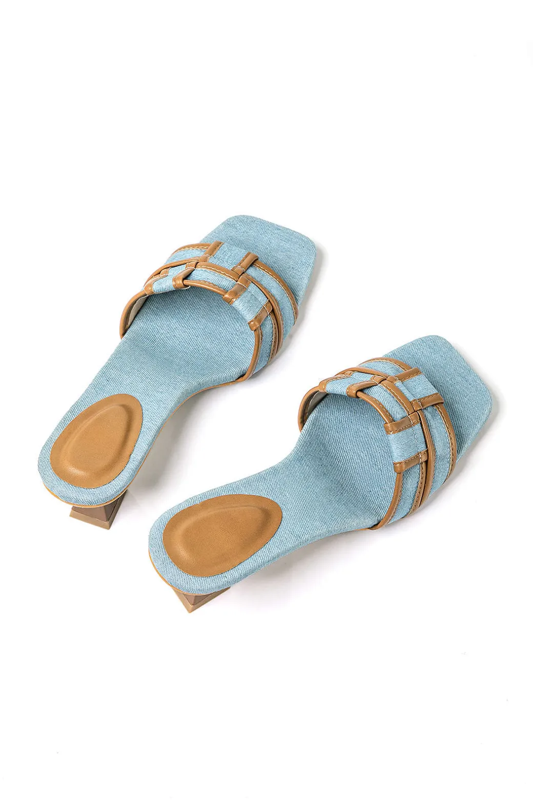 Hot Color Block Faux Leather Denim Contrast Binding Asymmetrical Open Toe Mid Heel Sandals Shoes | Shoes