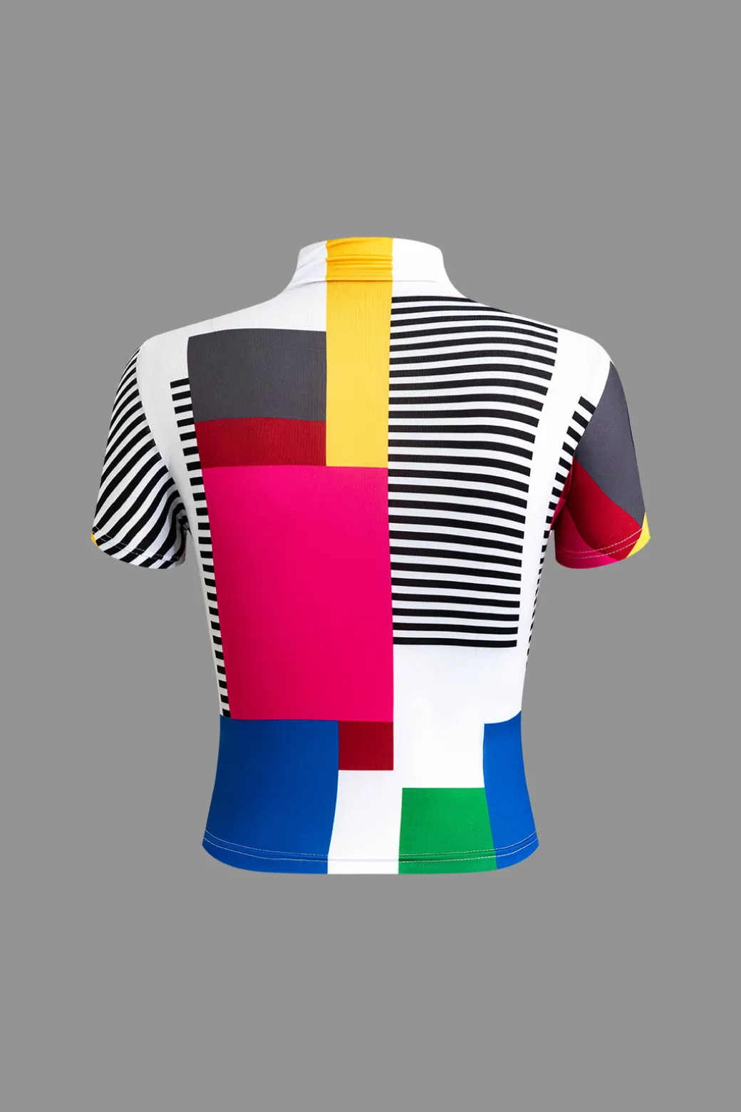 Flash Sale Color Block Patchwork Mock Neck T-shirt T-Shirts