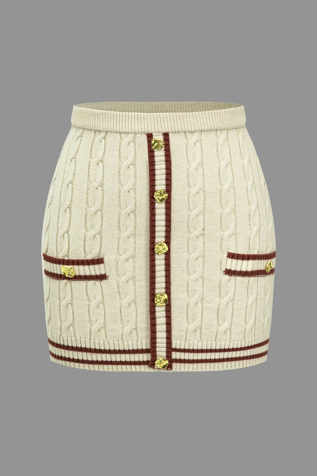 Fashion Color Block Print Knit Button Skirt Knitwear | Knit Bottoms