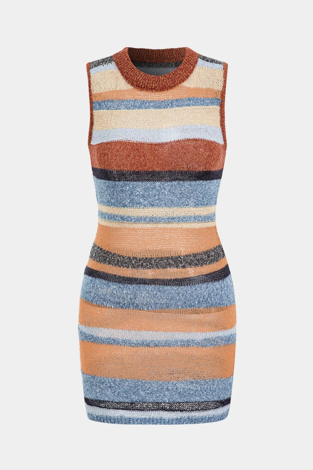 Flash Sale Color Block Print Knit Cut Out Sleeveless Dress Knit Dresses