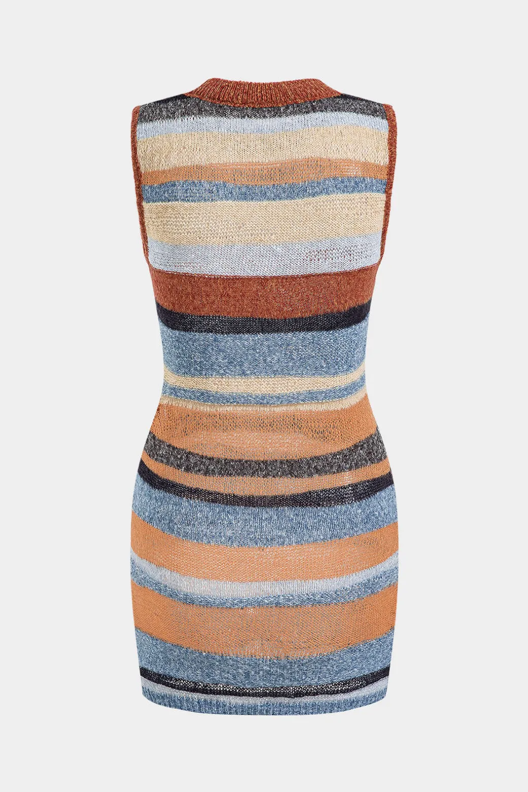 Flash Sale Color Block Print Knit Cut Out Sleeveless Dress Knit Dresses