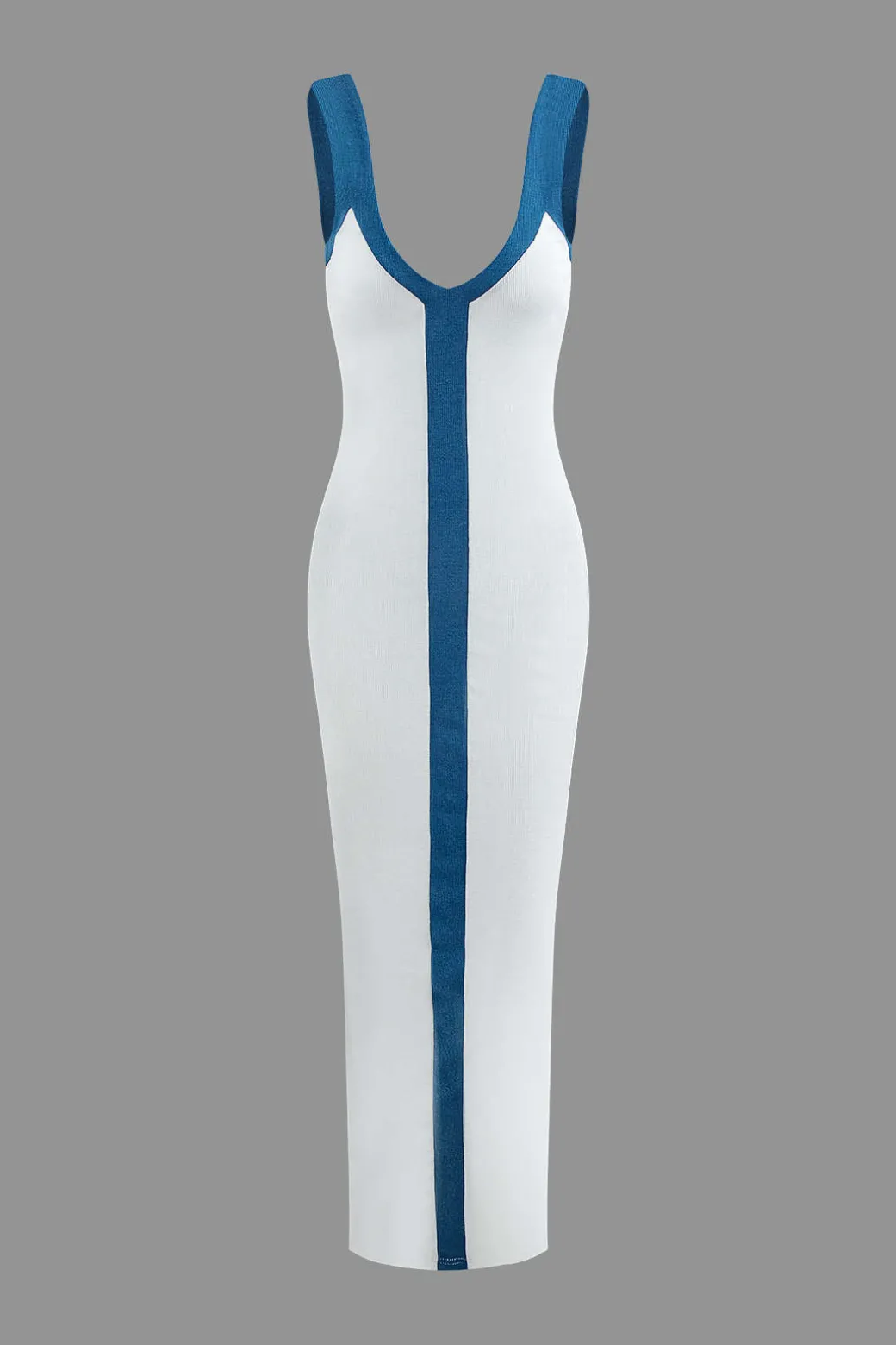 Discount Colorblock V-neck Ribbed Split Maxi Dress Maxi Dresses