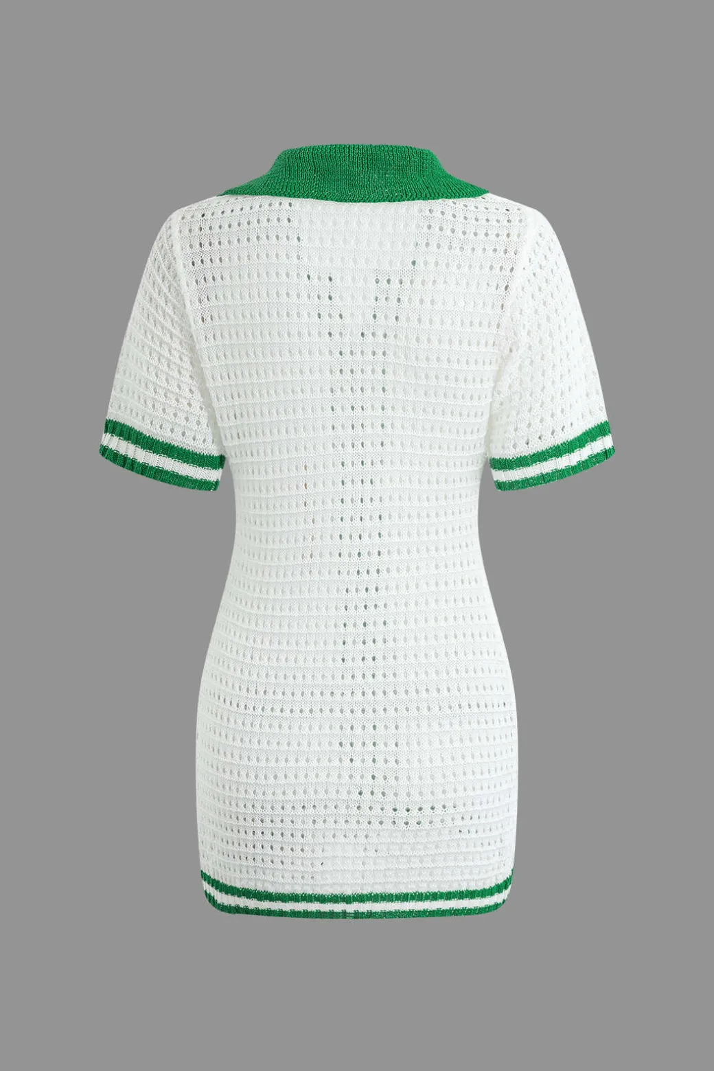 Outlet Contrast Button Up Short Sleeve Cardigan Hollow Out Knit Mini Dress Knit Dresses