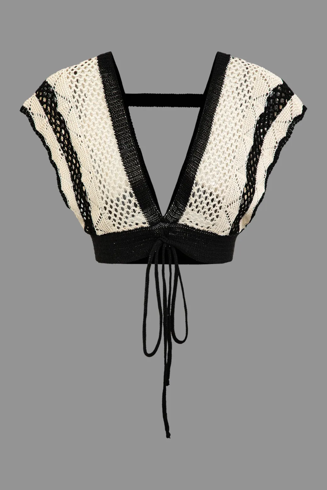Clearance Contrast Crochet V-Neck Knit Shorts Set Knit Sets