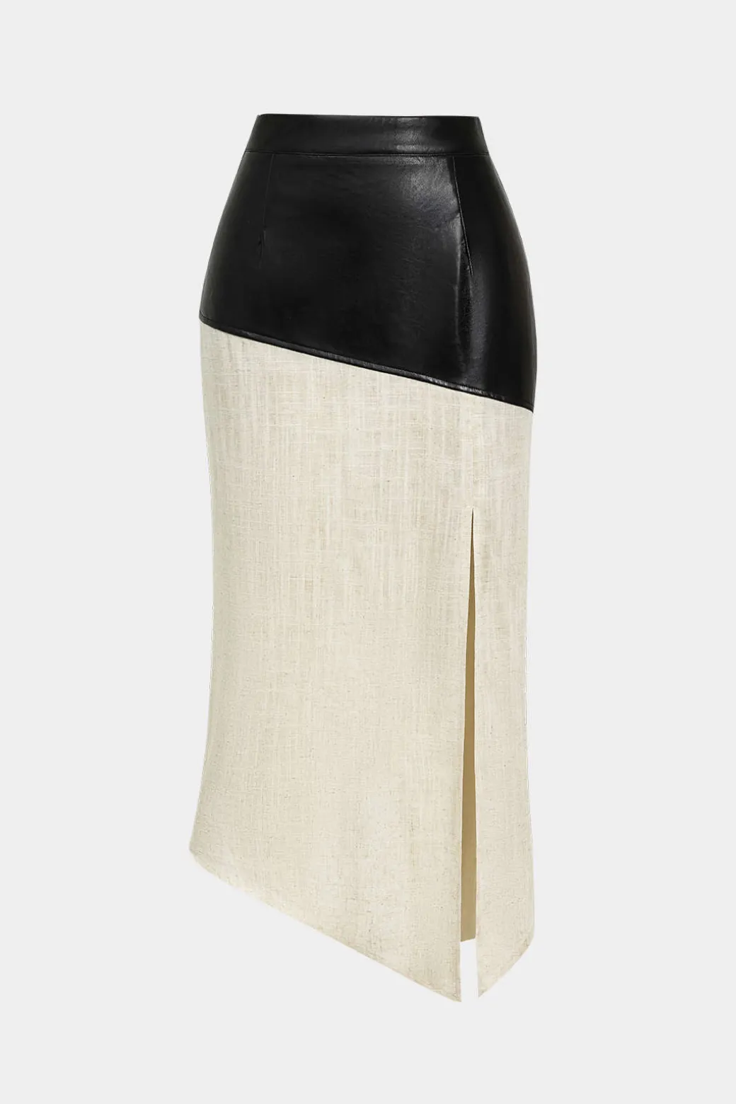 Discount Contrast Faux Leather And Linen Slit Asymmetrical Skirt Skirts