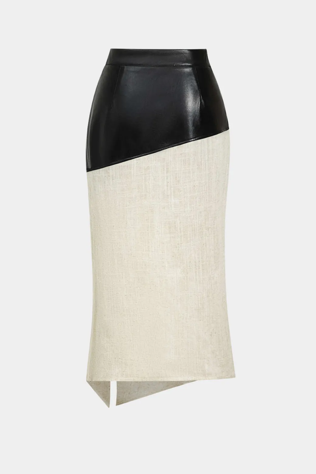 Discount Contrast Faux Leather And Linen Slit Asymmetrical Skirt Skirts
