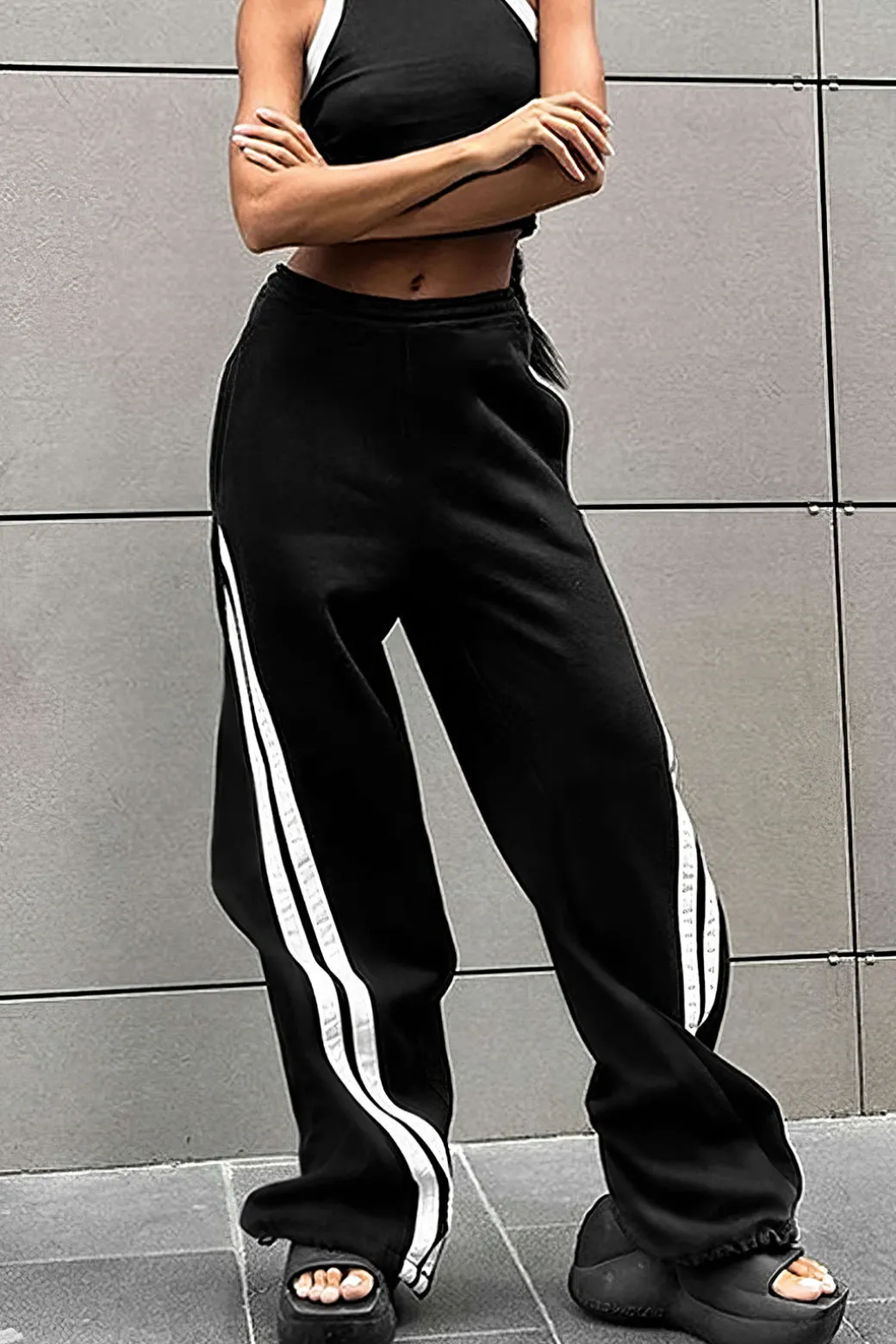 Flash Sale Contrast High Waist Trousers Pants