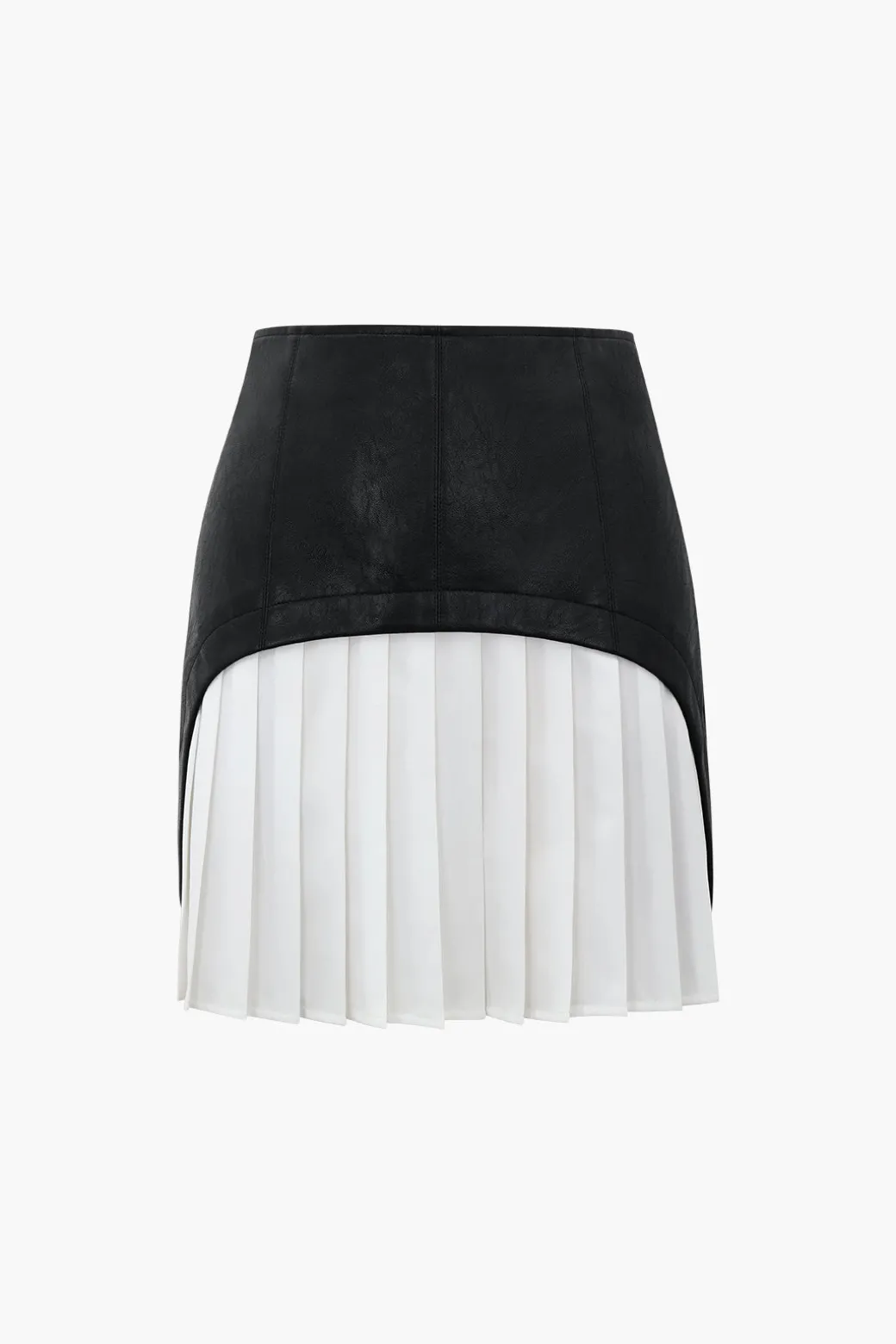 New Contrast Pleated Faux Leather Mini Skirt Skirts