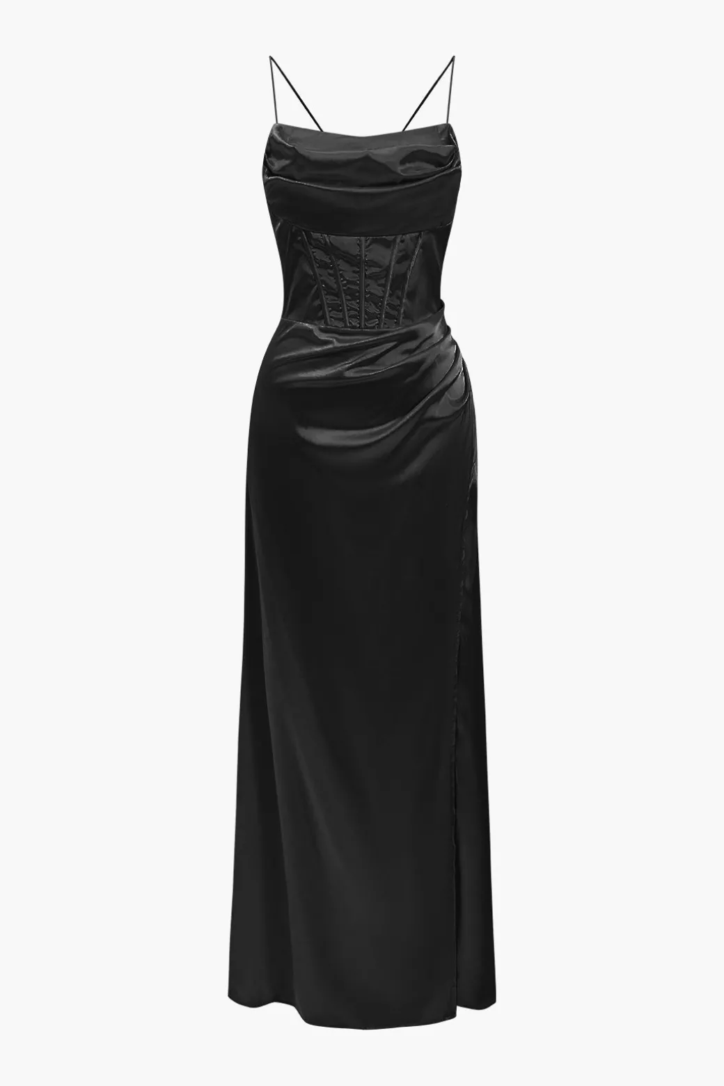 Cheap Corset Cowl Neck High Slit Maxi Dress Maxi Dresses