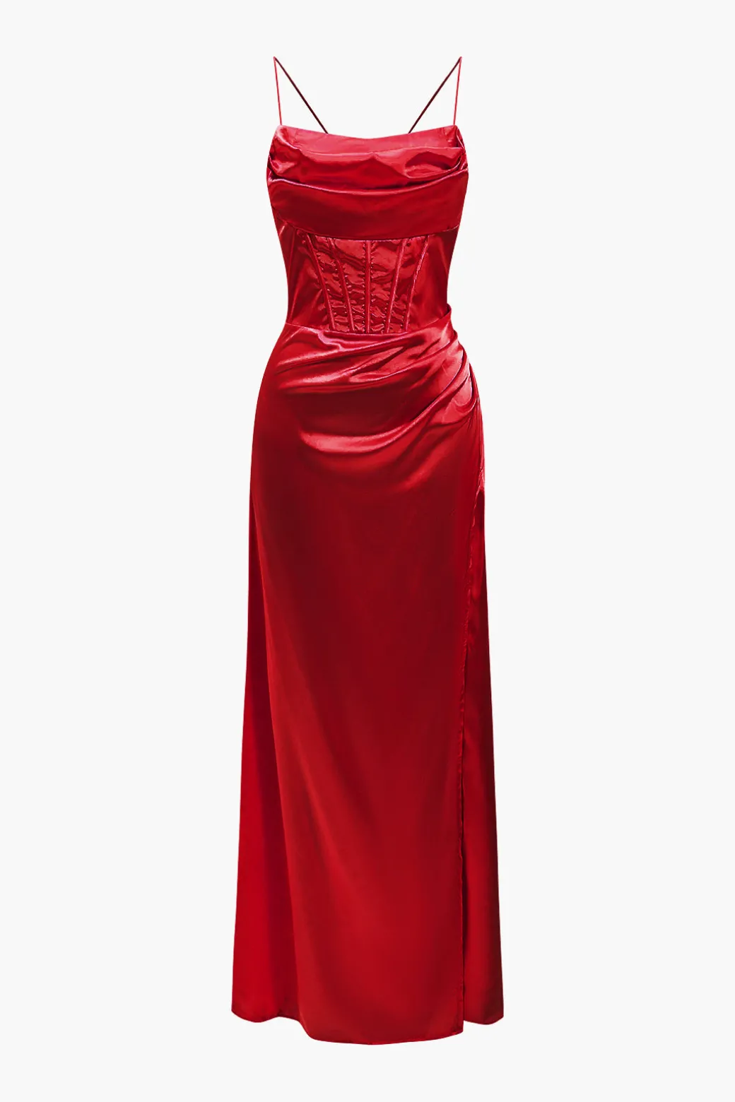 Cheap Corset Cowl Neck High Slit Maxi Dress Maxi Dresses