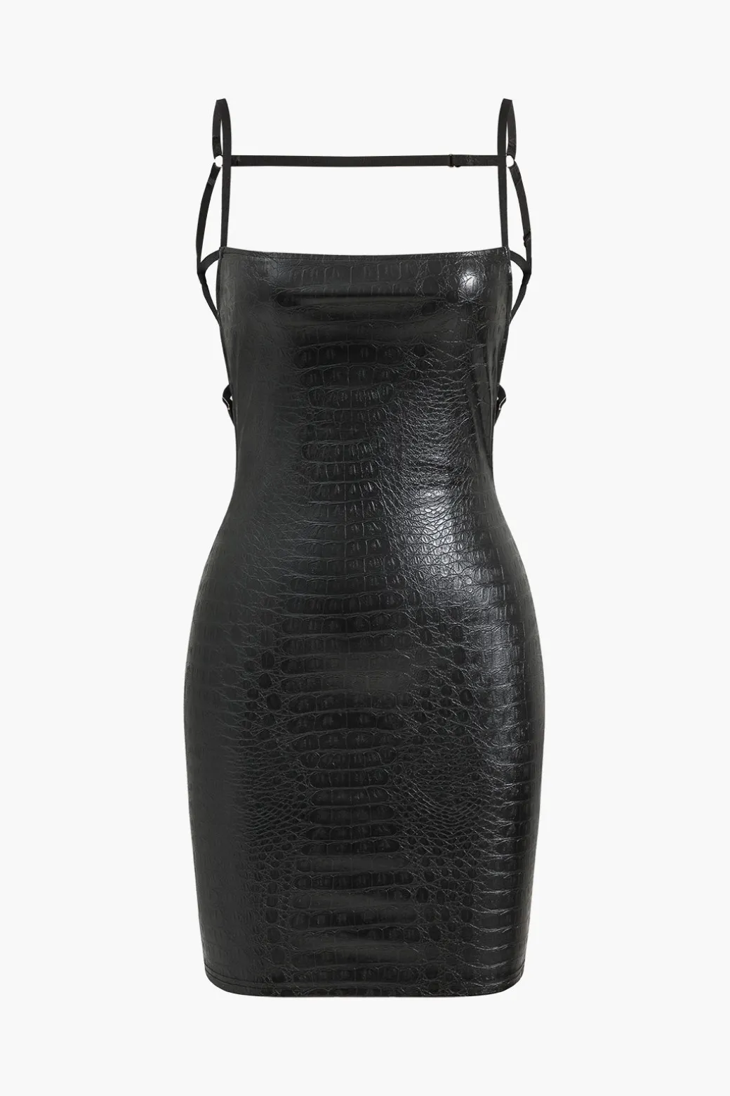 Clearance Crocodile Faux Leather Backless Sleeveless Slip Mini Dress Mini Dresses