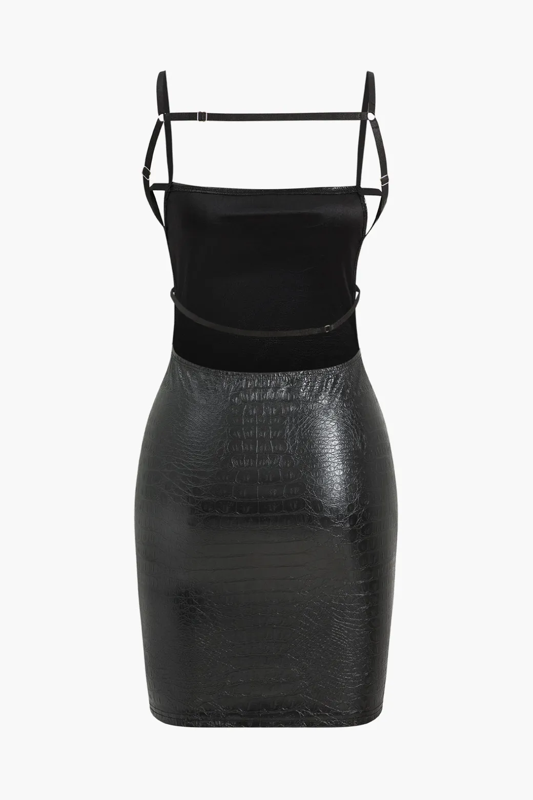 Clearance Crocodile Faux Leather Backless Sleeveless Slip Mini Dress Mini Dresses