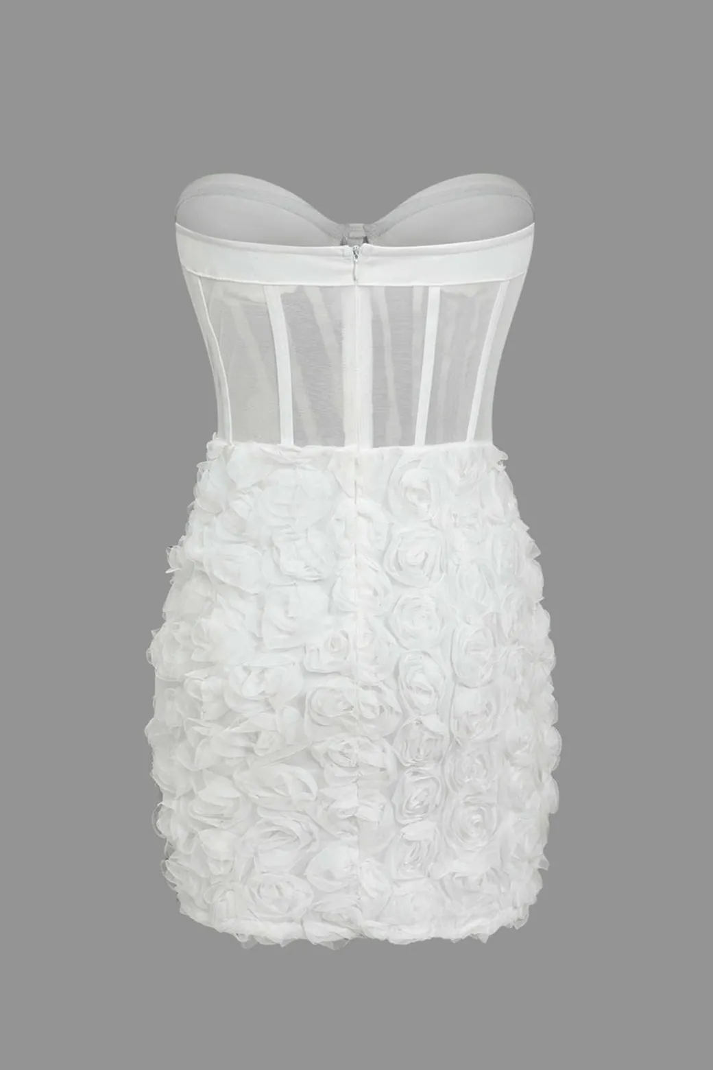 Online 3D Floral Mesh Sheer Strapless Sleeveless Mini Dress Mini Dresses