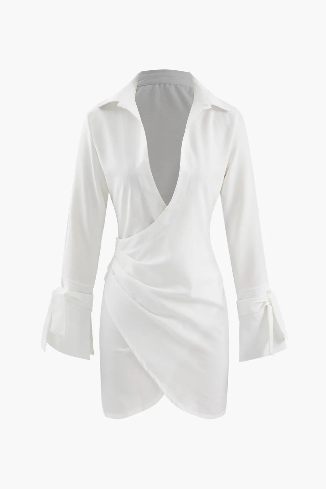 Online Deep V-neck Wrap Mini Shirt Dress Mini Dresses