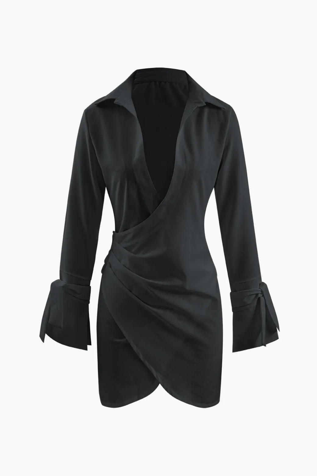 Online Deep V-neck Wrap Mini Shirt Dress Mini Dresses