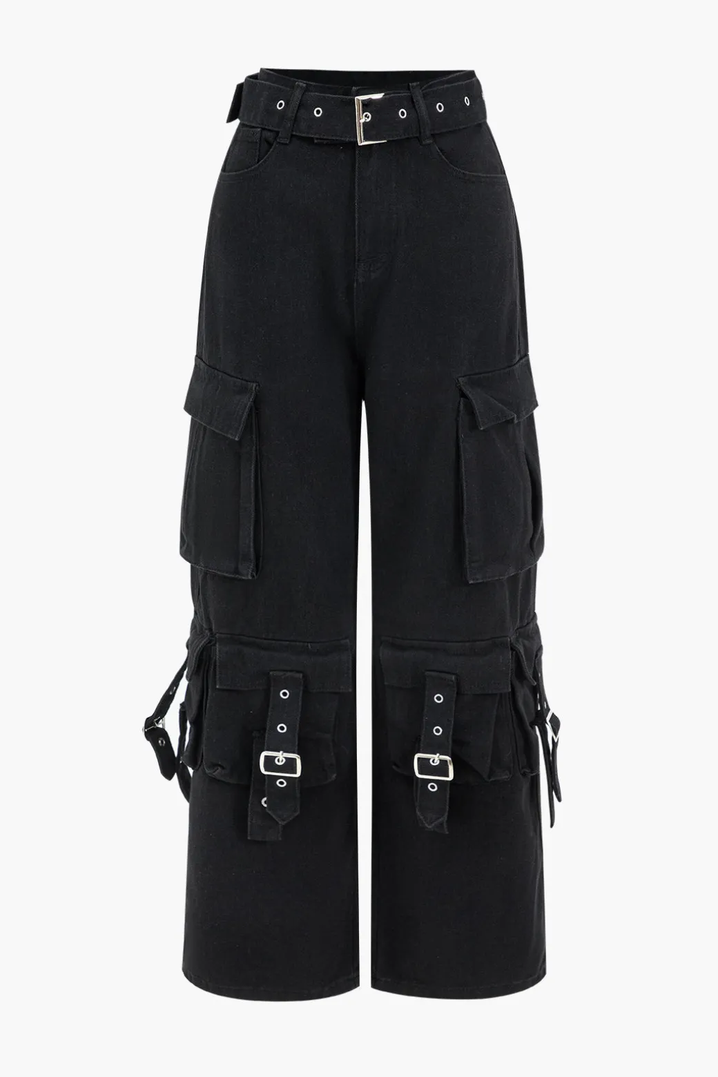 Clearance Denim Belted High Waist Multiple Pocket Jeans Jeans