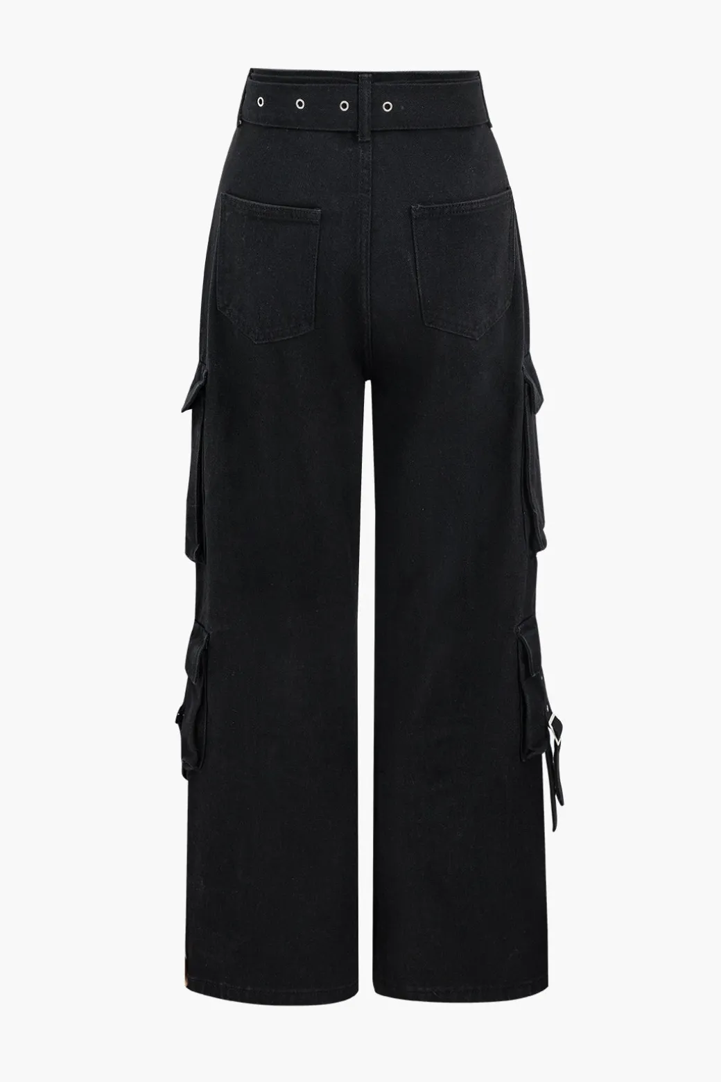 Clearance Denim Belted High Waist Multiple Pocket Jeans Jeans
