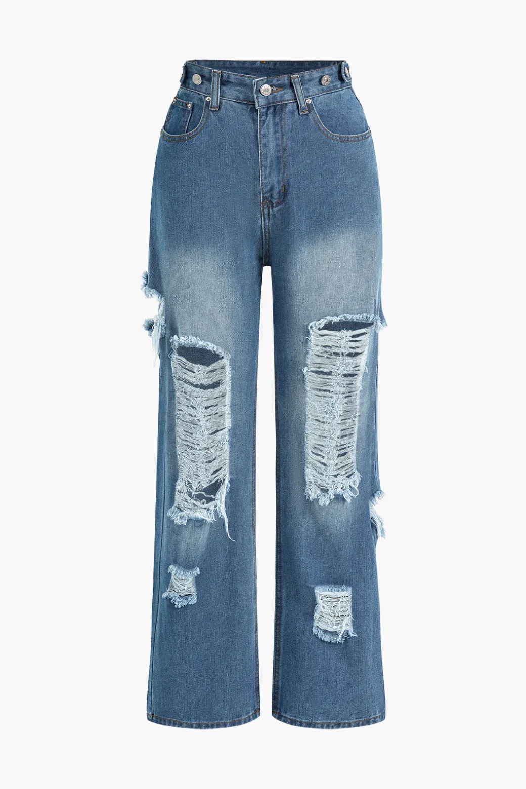 Clearance Denim Cut Out Washed Straight Leg Jeans Jeans