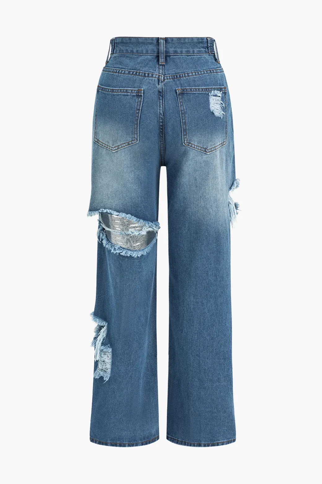 Clearance Denim Cut Out Washed Straight Leg Jeans Jeans