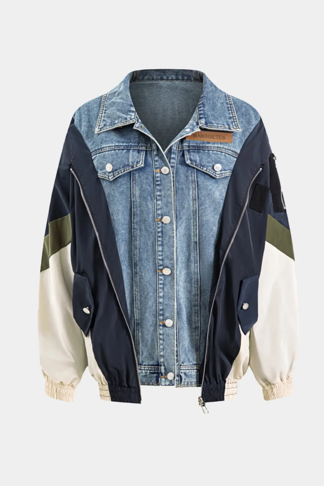New Denim Patchwork Button Pocket Long-Sleeve Coat Outerwear | Outerwear