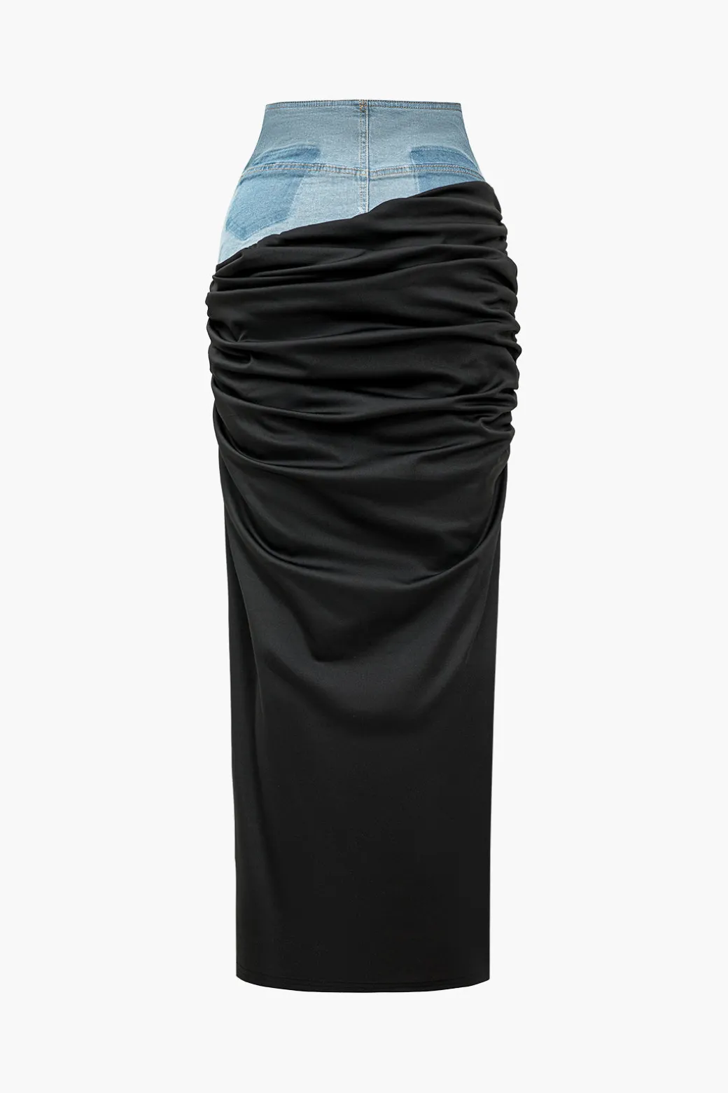 Flash Sale Denim Patchwork Color Block Ruched Zipper Skirt Skirts