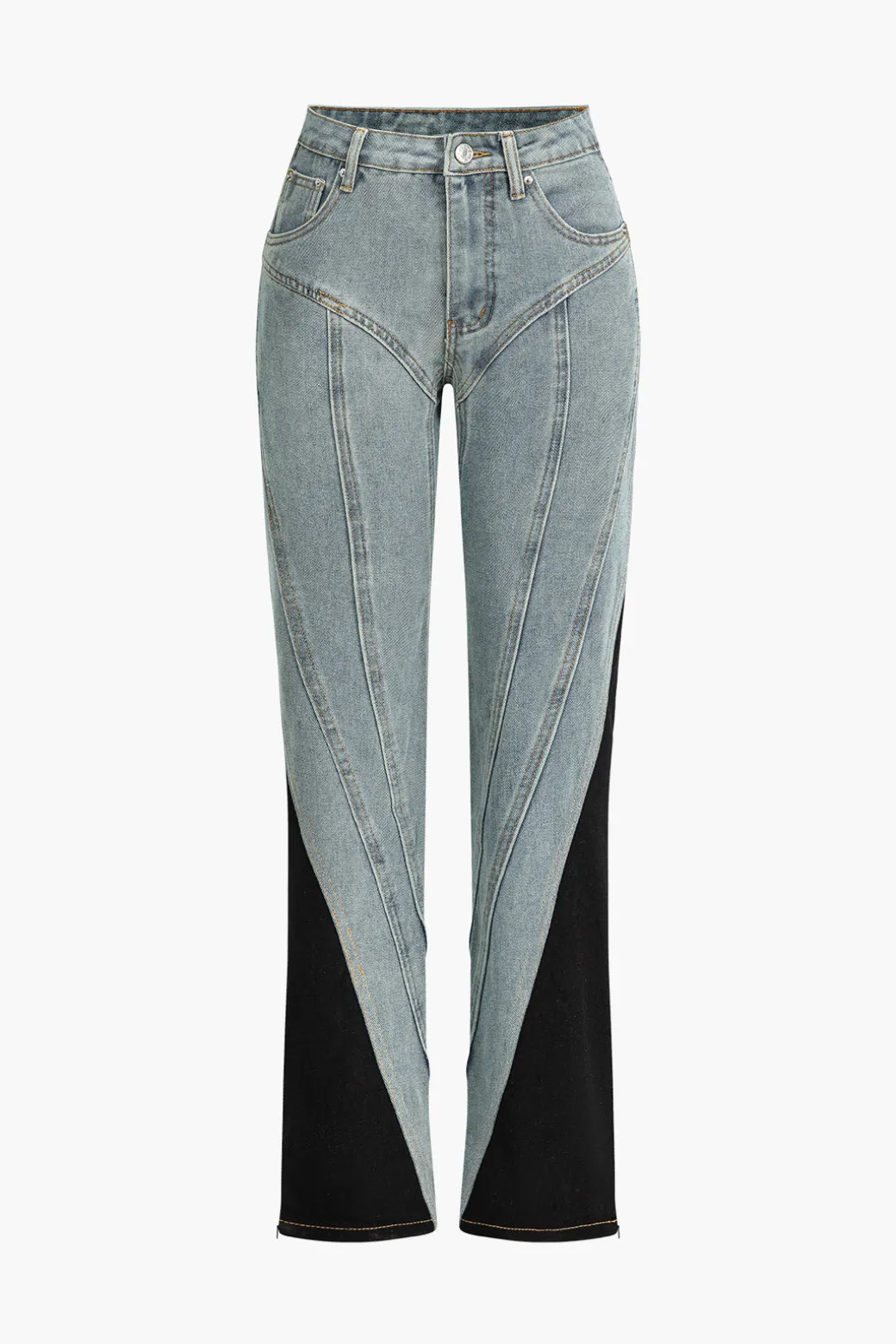 New Denim Patchwork Straight Leg Jeans Jeans
