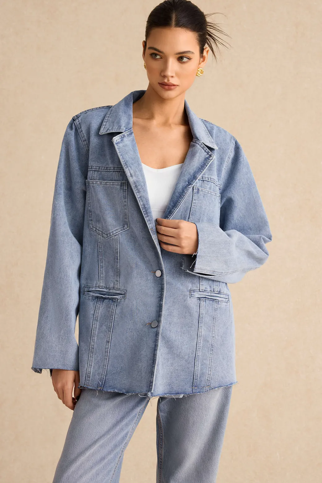 Hot Denim Pocket Buttons Long Sleeve Outerwear Outerwear | Outerwear