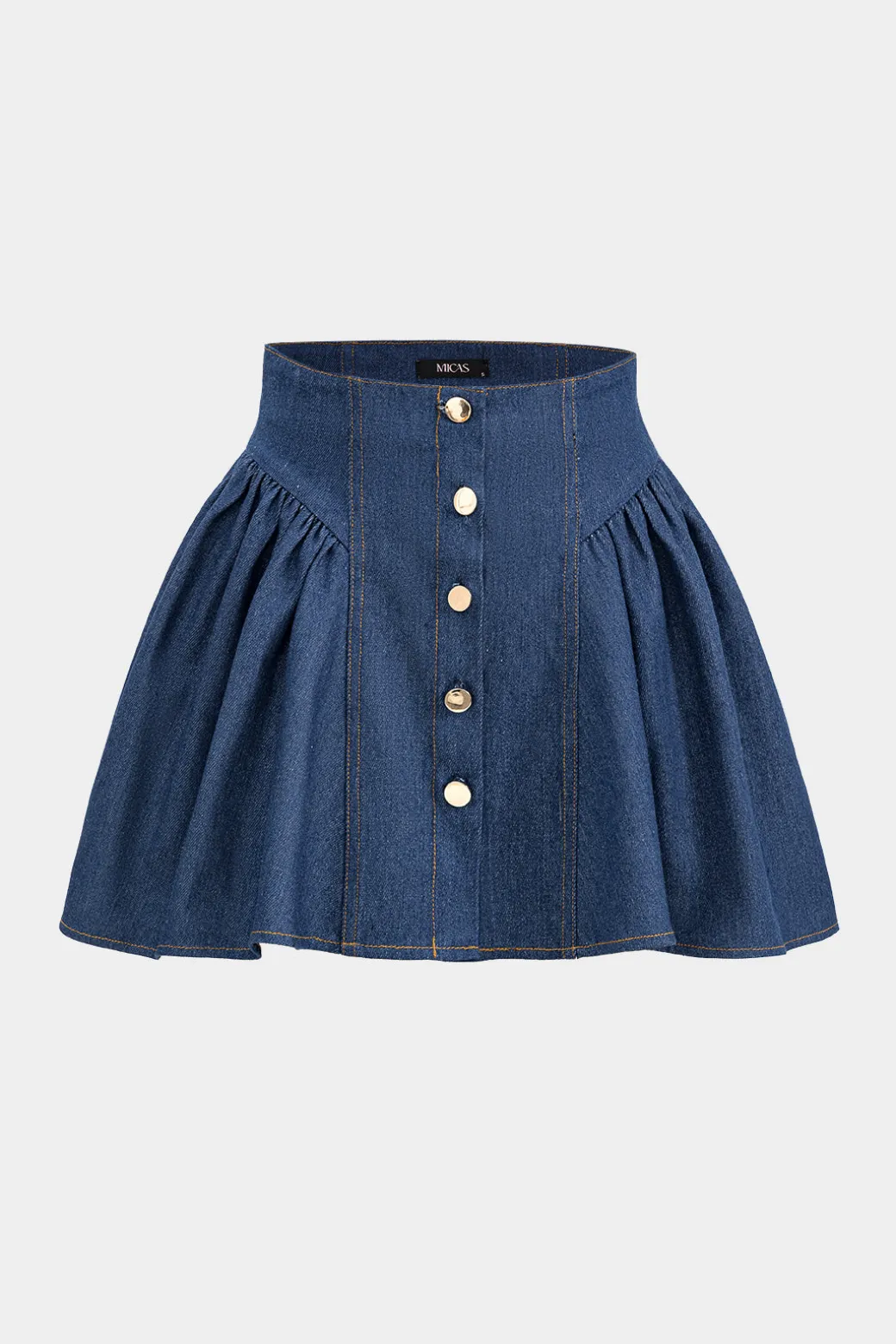Fashion Denim Ruched Button High Waist Skirt Skirts